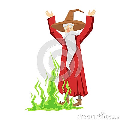 Wizard waving with both hands. Colorful fairy tale character Illustration Vector Illustration