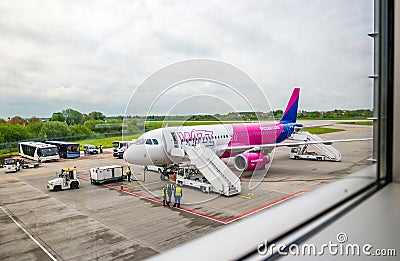 Wizzair airplane at Danylo Halytskyi International Airport Editorial Stock Photo