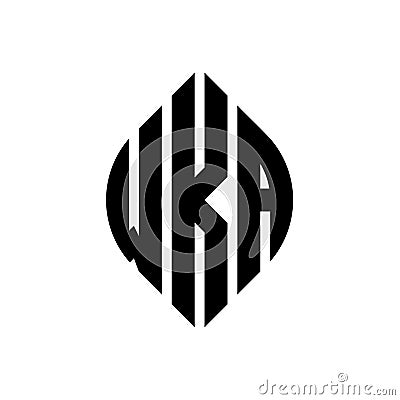 WKA circle letter logo design with circle and ellipse shape. WKA ellipse letters with typographic style. The three initials form a Vector Illustration
