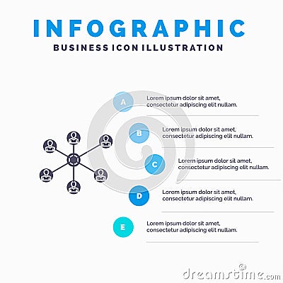 Wlan, Internet, Social, Group Solid Icon Infographics 5 Steps Presentation Background Vector Illustration