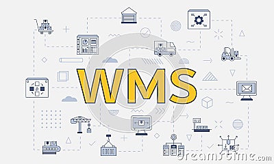 Wms warehouse management concept with icon set with big word or text on center Cartoon Illustration