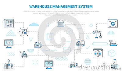 Wms warehouse management system concept with icon set template banner with modern blue color style Cartoon Illustration