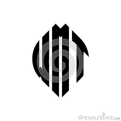 WMT circle letter logo design with circle and ellipse shape. WMT ellipse letters with typographic style. The three initials form a Vector Illustration