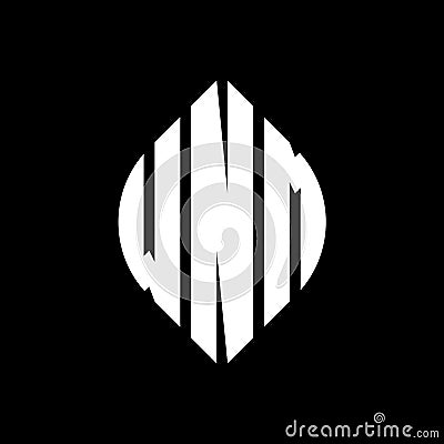 WNM circle letter logo design with circle and ellipse shape. WNM ellipse letters with typographic style. The three initials form a Vector Illustration