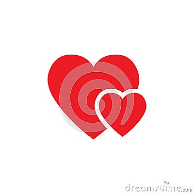 Two hearts icon, vector isolated love red symbol. Cartoon Illustration