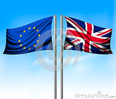 Wo separate flags - EU and UK. Brexit concept. Vector Illustration