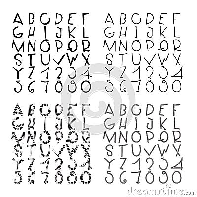 Wobbly fonts collection with rough grungy decorative alphabet Vector Illustration