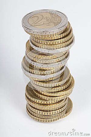 Wobbly stack of Euro Stock Photo