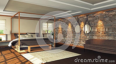 Woden bedroom Stock Photo