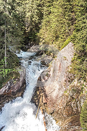 Wodogrzmoty Mickiewicza, often Wodogrzmoty, also the Waterfalls of Mickiewicz waterfalls in the High Tatras formed by three larger Stock Photo