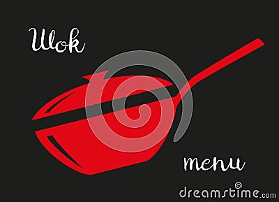 Wok frying pan icon on black background. Vector Illustration