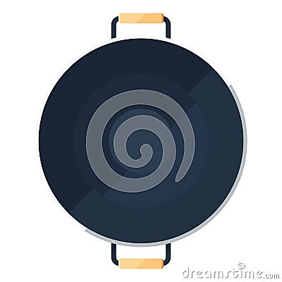 Wok frying pan sign or flat icon of traditional bowl with handle Vector Illustration