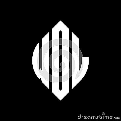 WOL circle letter logo design with circle and ellipse shape. WOL ellipse letters with typographic style. The three initials form a Vector Illustration