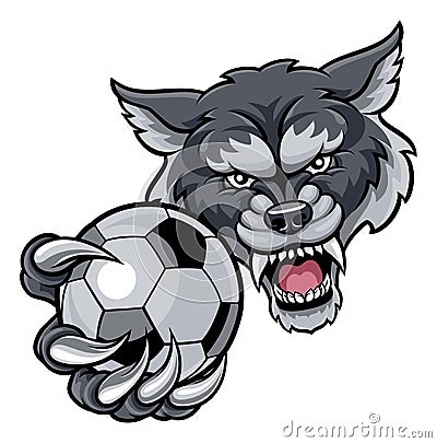 Wolf Holding Soccer Football Ball Mascot Vector Illustration