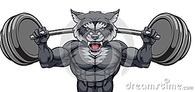 Wolf Mascot Weight Lifting Barbell Body Builder Vector Illustration