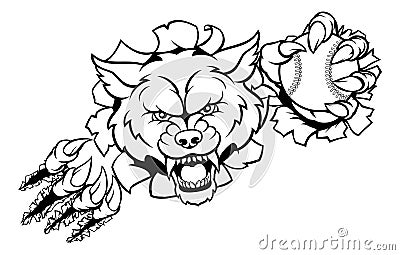 Wolf Baseball Mascot Breaking Background Vector Illustration