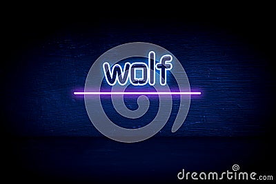 Wolf - blue neon announcement signboard Stock Photo