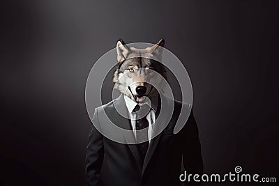 Wolf business dressed suit. Generate Ai Stock Photo