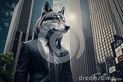 Wolf business man, stock market, financial investments, Generative Ai Stock Photo