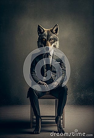 A wolf in a business suit. AI Generated Stock Photo