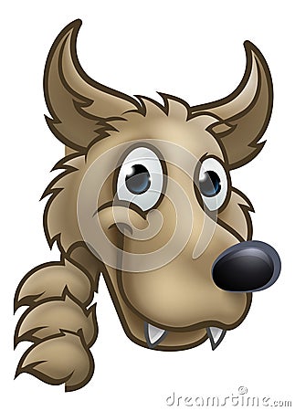 Wolf Cartoon Character Mascot Peeking Around Sign Vector Illustration