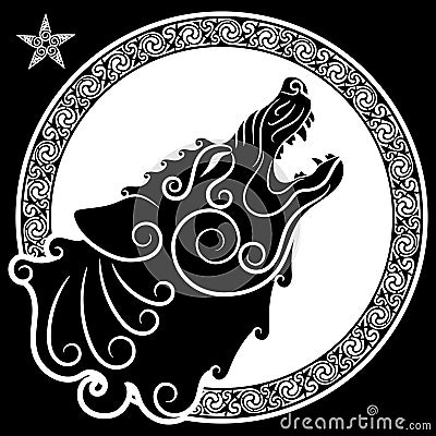 Wolf on celtic style, howling wolf in Celtic ornament Vector Illustration