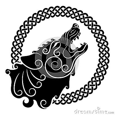 Wolf on celtic style, howling wolf in Celtic ornament Vector Illustration