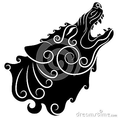 Wolf on celtic style, howling wolf in Celtic ornament Vector Illustration
