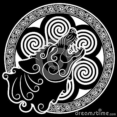 Wolf on celtic style, howling wolf in Celtic ornament Vector Illustration