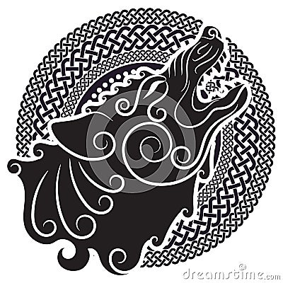 Wolf on celtic style, howling wolf in Celtic ornament Vector Illustration