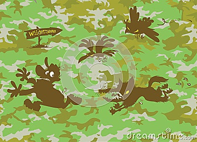 Wolf chasing Hunter. Vector Illustration