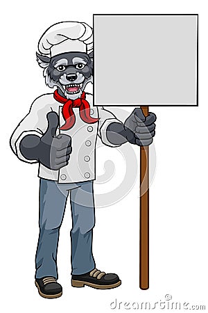 Wolf Chef Cartoon Restaurant Mascot Sign Vector Illustration