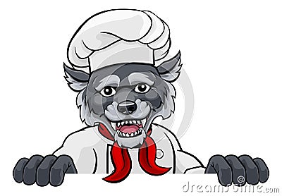Wolf Chef Mascot Sign Cartoon Character Vector Illustration