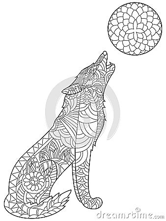 Wolf coloring vector for adults Vector Illustration