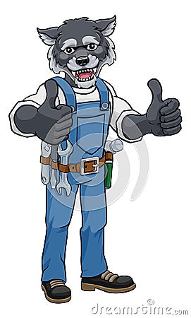 Wolf Construction Cartoon Mascot Handyman Vector Illustration