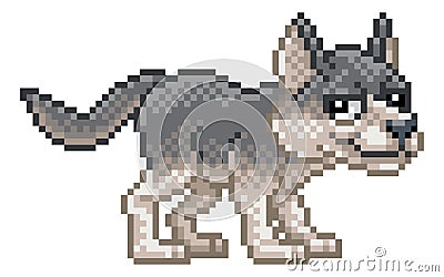 Wolf Pixel Art Animal Retro Video Game Cartoon Vector Illustration