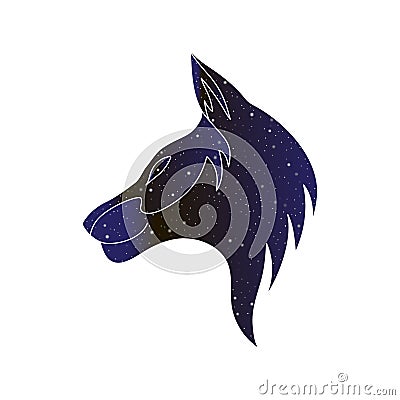 Wolf, coyote or dog stylized head. Vector line canine animal illustration, night sky color silhouette isolated on white background Vector Illustration