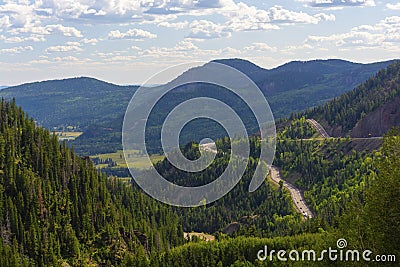 Wolf Creek Pass Highway 160 Mountain Switchbacks in Colorado on a Sunny Day Stock Photo