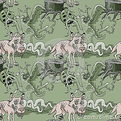 Wolf and dangerous forest seamless pattern Vector Illustration