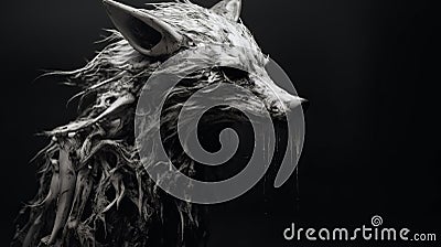 Decaying Wolf Head: A Whimsical Grotesque In Black And White Stock Photo