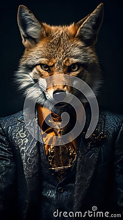 Wolf or coyote dressed in an elegant suit with a nice tie Stock Photo