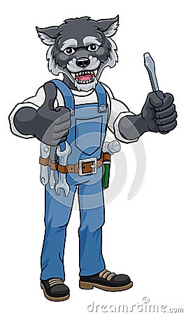 Wolf Electrician Handyman Holding Screwdriver Vector Illustration