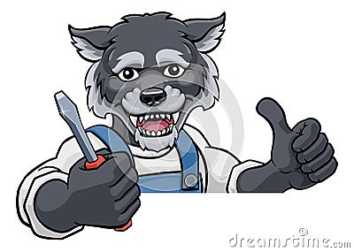 Wolf Electrician Handyman Holding Screwdriver Vector Illustration