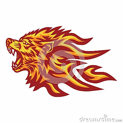 Wolf Flaming Fire Head Logo Vector Mascot Design Vector Illustration