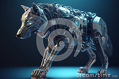 A wolf that is a futuristic machine of the future world. Wildlife Animals. Illustration, Generative AI Stock Photo