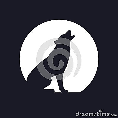 Wolf howls at the Moon Cartoon Illustration