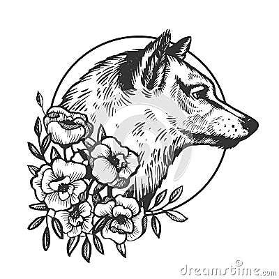 Wolf head animal engraving vector illustration Vector Illustration