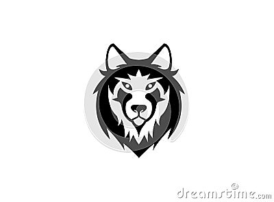 Wolf head and face looking in front for logo Cartoon Illustration