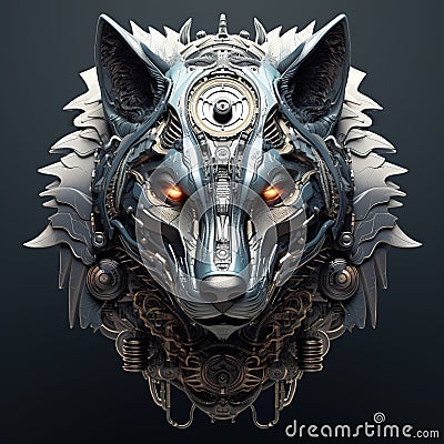 A wolf head that is a futuristic machine of the future world. Wildlife Animals. Illustration, Generative AI Stock Photo