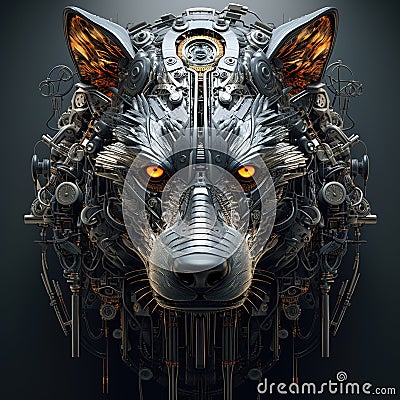 A wolf head that is a futuristic machine of the future world. Wildlife Animals. Illustration, Generative AI Stock Photo